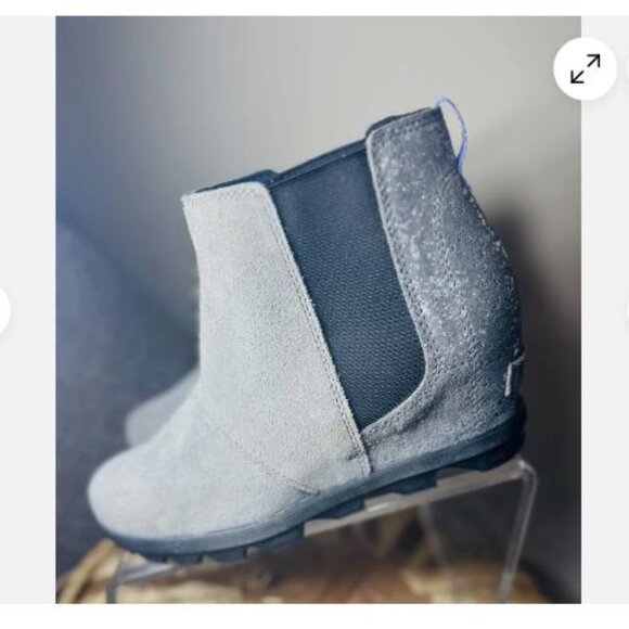 SOREL Joan Of Arctic Kids Sz 5 /37 Wedge II Chelsea Boot Waterproof Suede Gray - Picture 1 of 6